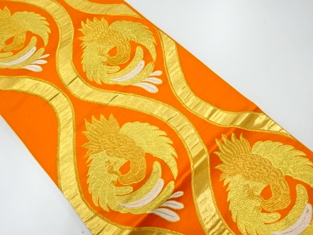 JAPANESE KIMONO / ANTIQUE FUKURO OBI / SILK / WOVEN PHOENIX